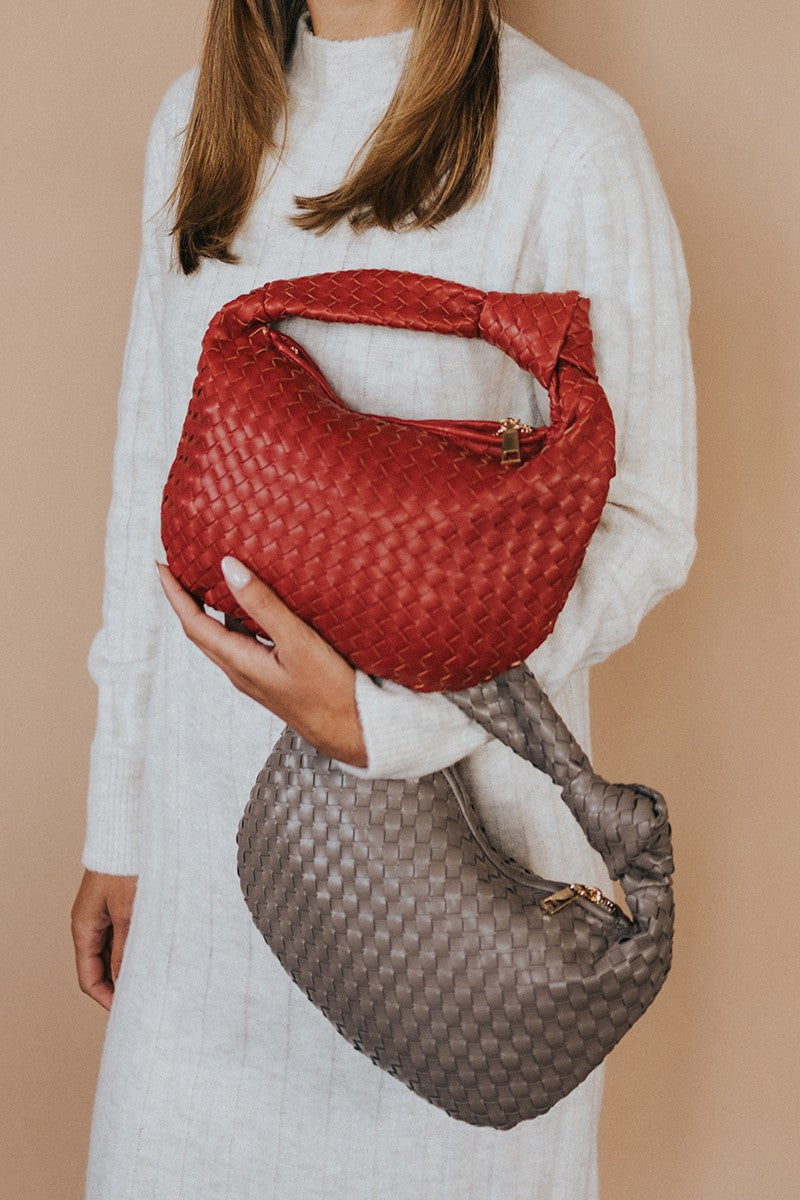 Drew Recycled Vegan Woven Top Handle Bag in Red