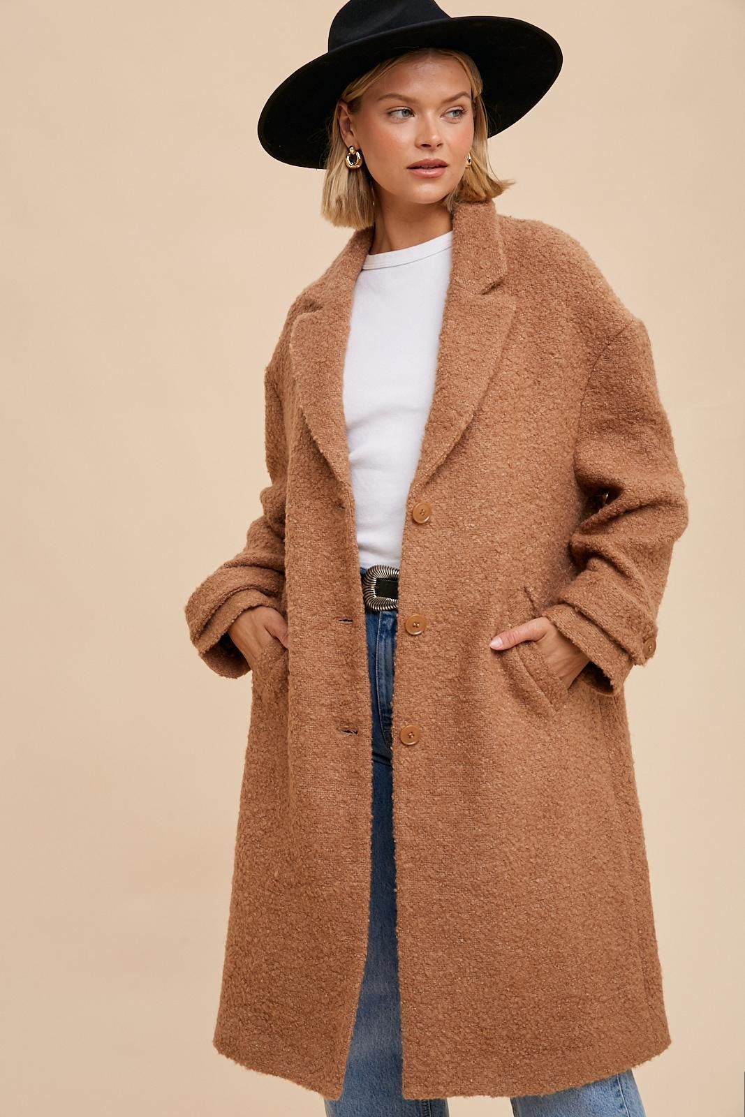 Camel on sale boucle coat